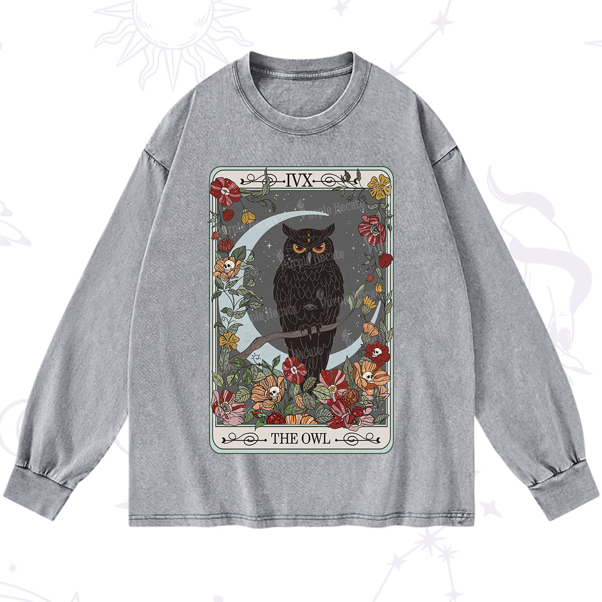 Purplehecate The Owl Tarot Washed Long Sleeve Shirt