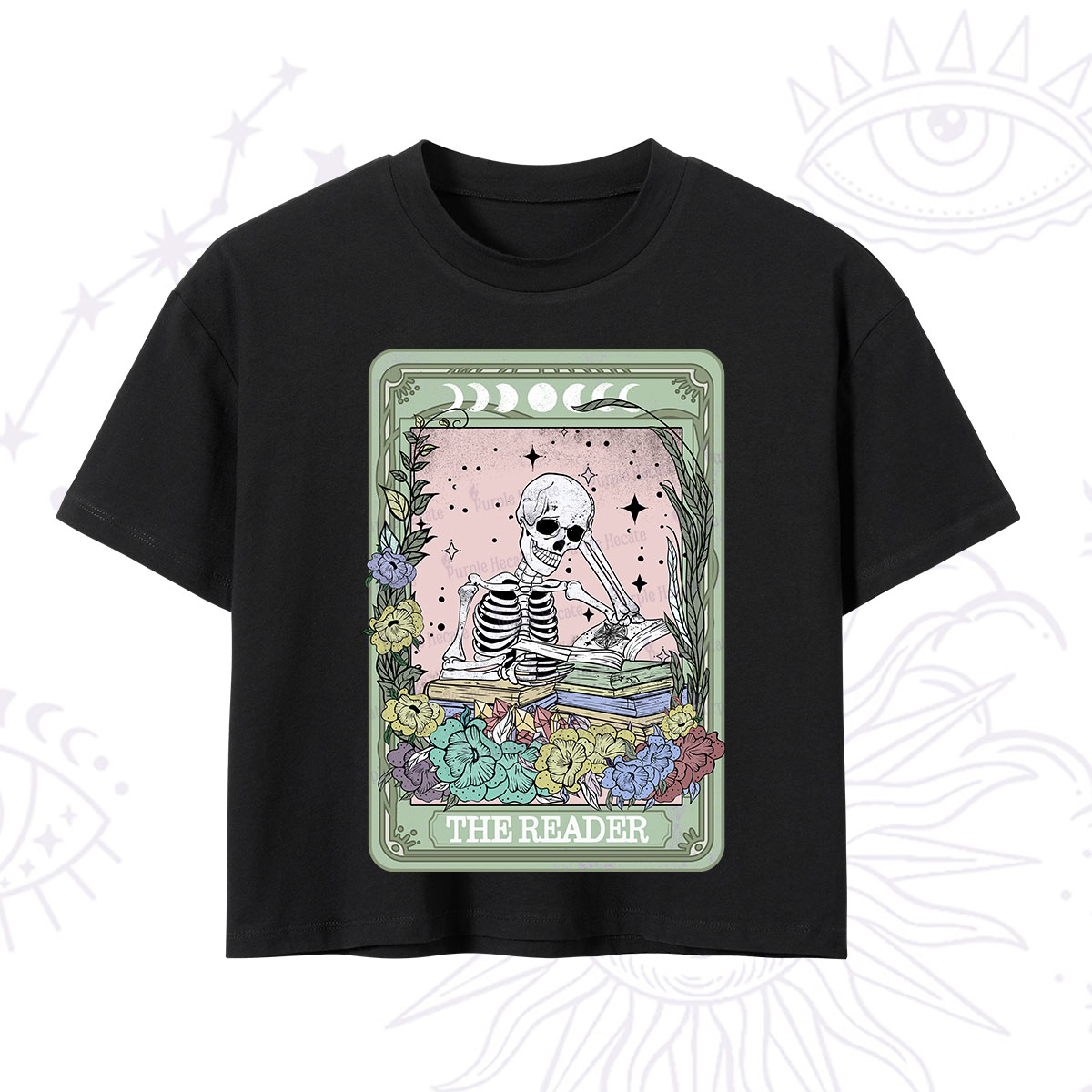 Purplehecate The Reader Bookworm Tarot Skeleton Crop T-Shirt
