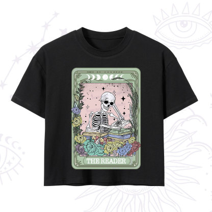 Purplehecate The Reader Bookworm Tarot Skeleton Crop T-Shirt