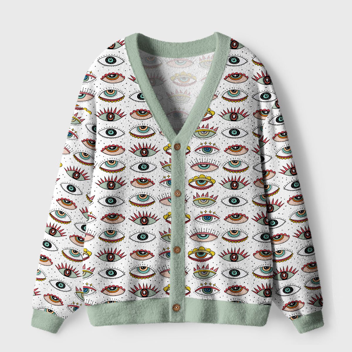Purplehecate Evil Eye Pattern Ugly Cardigan Sweaters