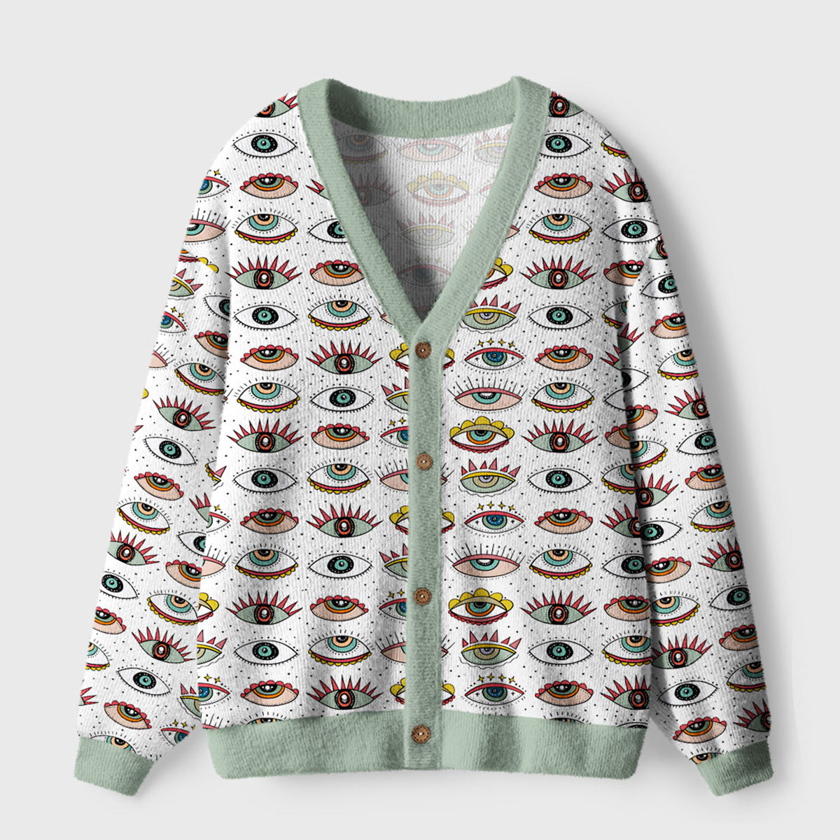 Purplehecate Evil Eye Pattern Ugly Cardigan Sweaters