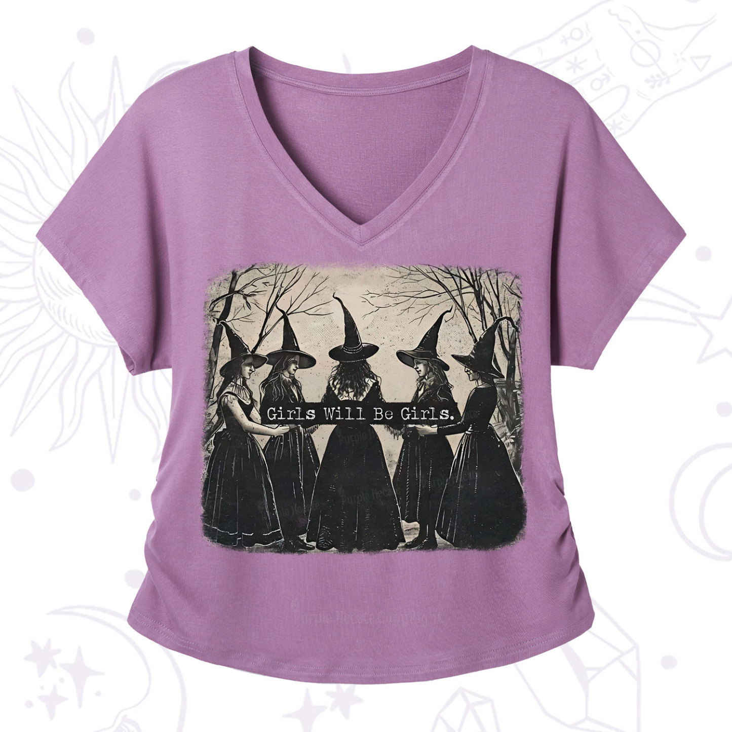 Purplehecate Girls Will Be Girls Witch V-Neck T-Shirt