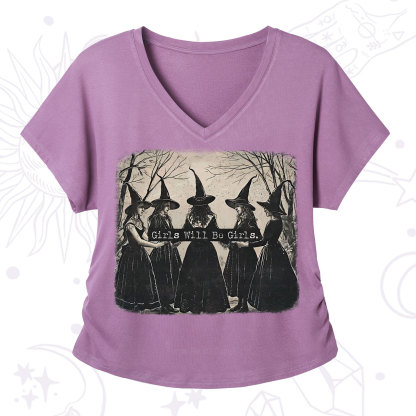 Purplehecate Girls Will Be Girls Witch V-Neck T-Shirt