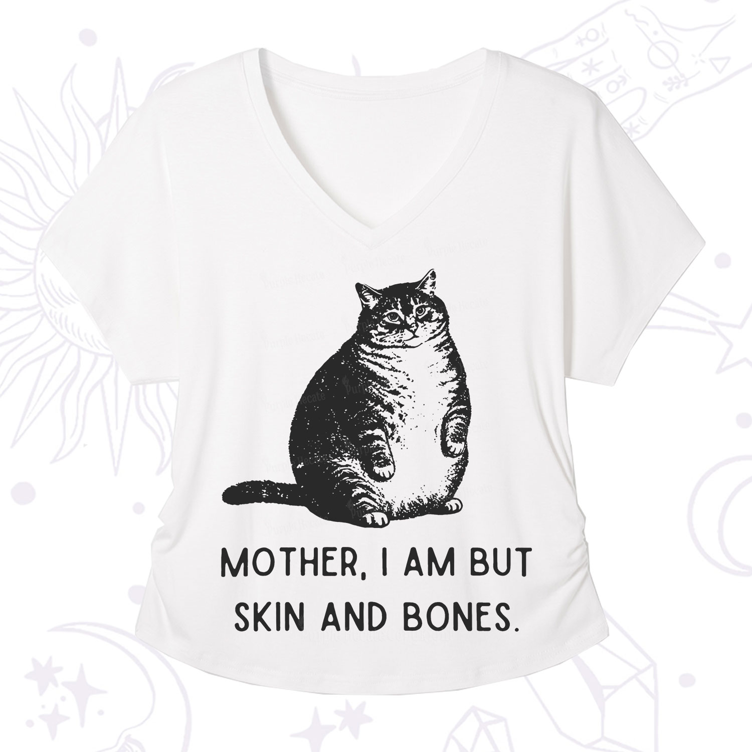 Purplehecate Cat Mother I Am But Skin And Bones V-Neck T-Shirt