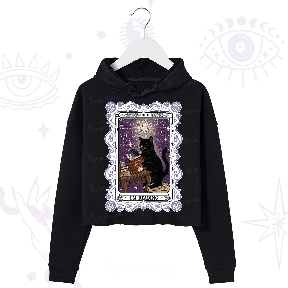 Purplehecate The Reading Cat Tarot Crop Hoodie