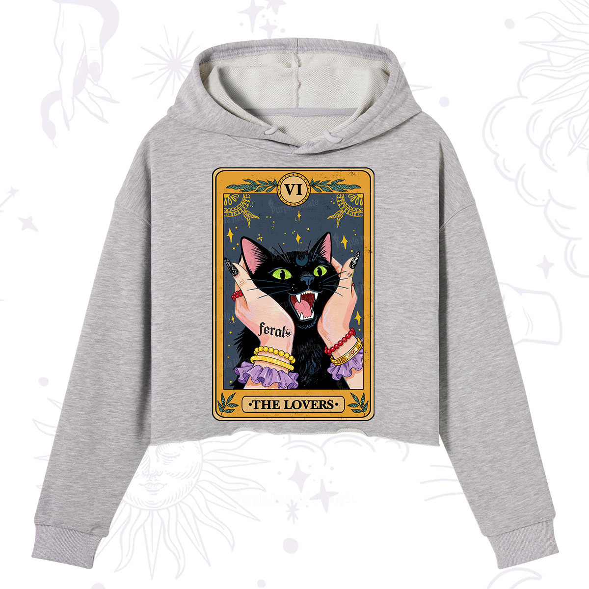 Purplehecate The Lovers Tarot Feral Cat Crop Hoodie