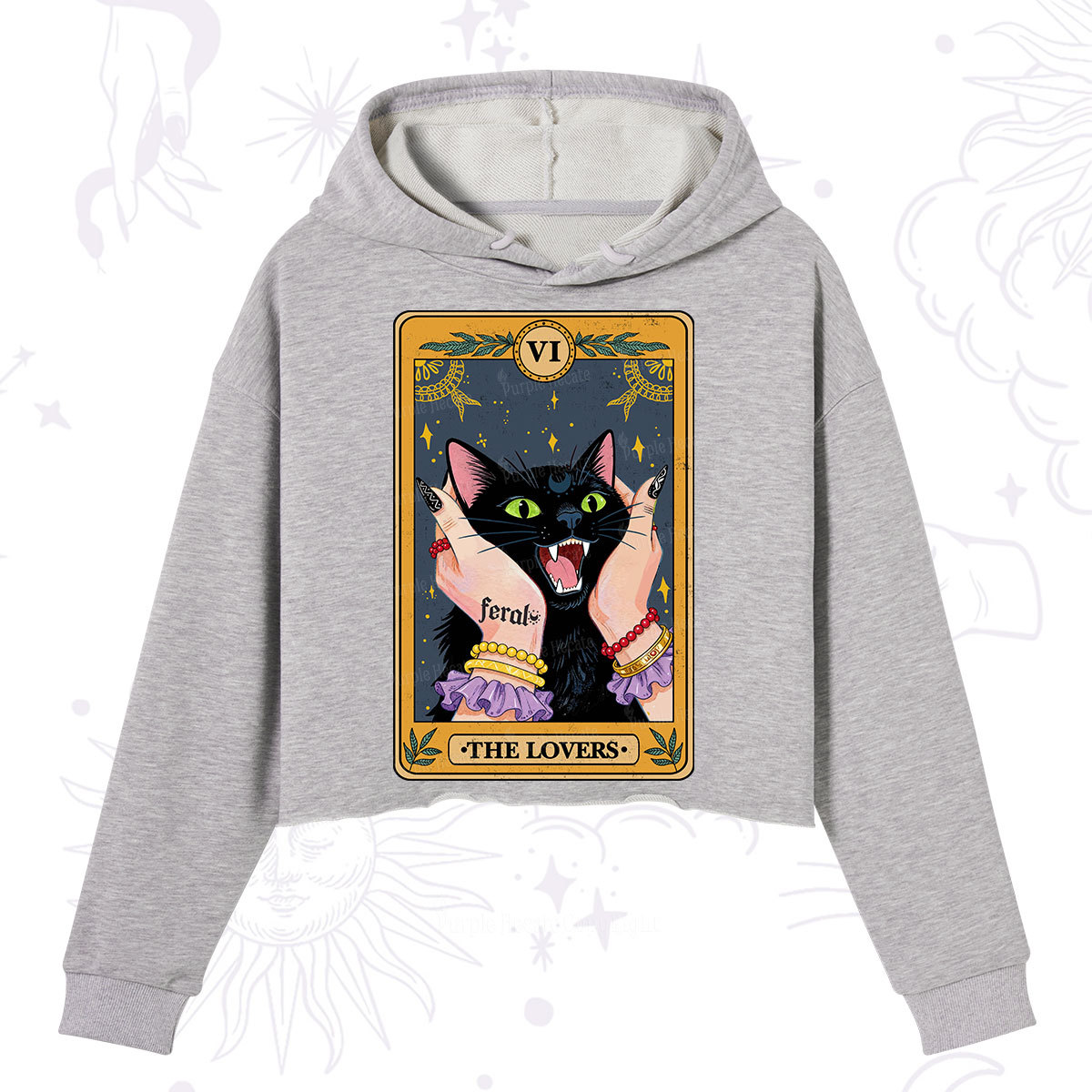 Purplehecate The Lovers Tarot Feral Cat Crop Hoodie