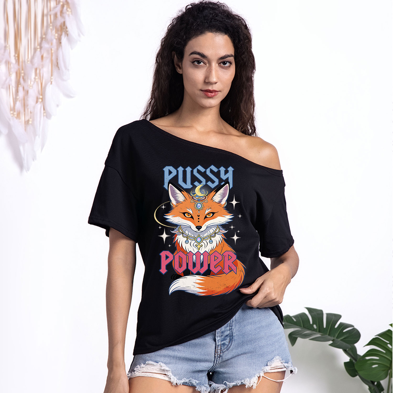 Purplehecate Pussy Power One Shoulder T-Shirt