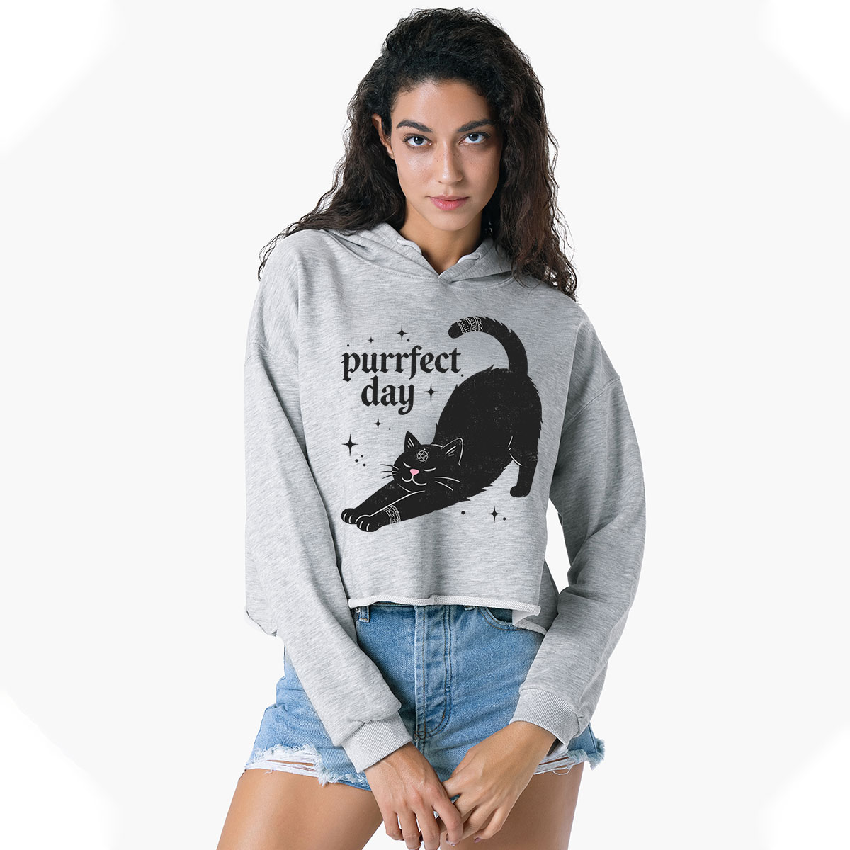 Purplehecate Purrfect Day Black Cat Crop Hoodie