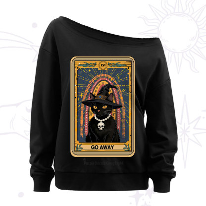 Purplehecate The Go Away Cat Tarot Off The Shoulder Sweatshirt