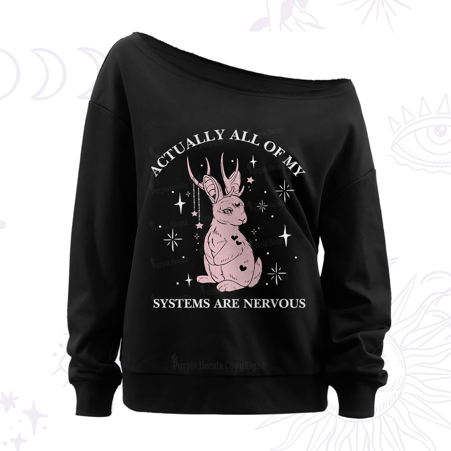 Purplehecate Actually All Of My Systems Are Nervous Off The Shoulder Sweatshirt