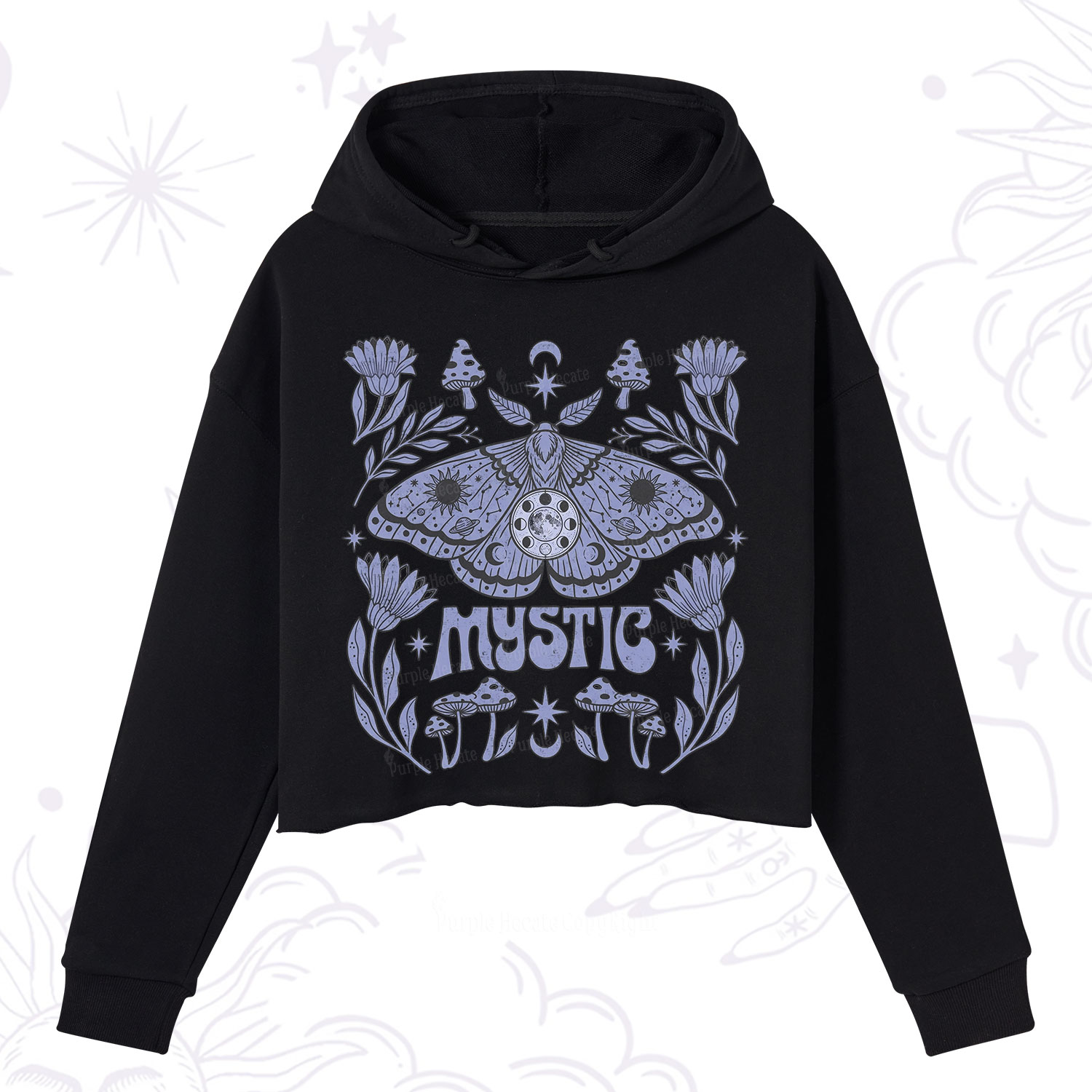 Purplehecate Celestial Moth Mushrooms Crop Hoodie