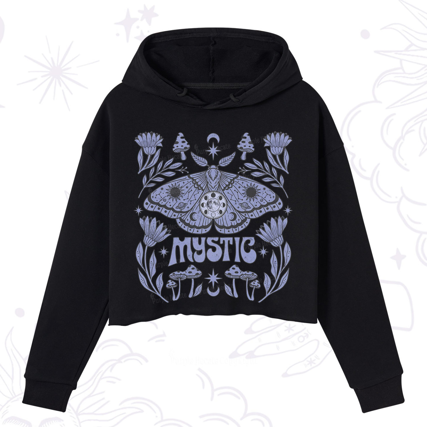 Purplehecate Celestial Moth Mushrooms Crop Hoodie