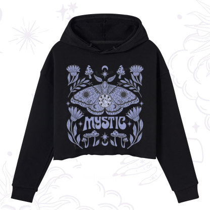 Purplehecate Celestial Moth Mushrooms Crop Hoodie