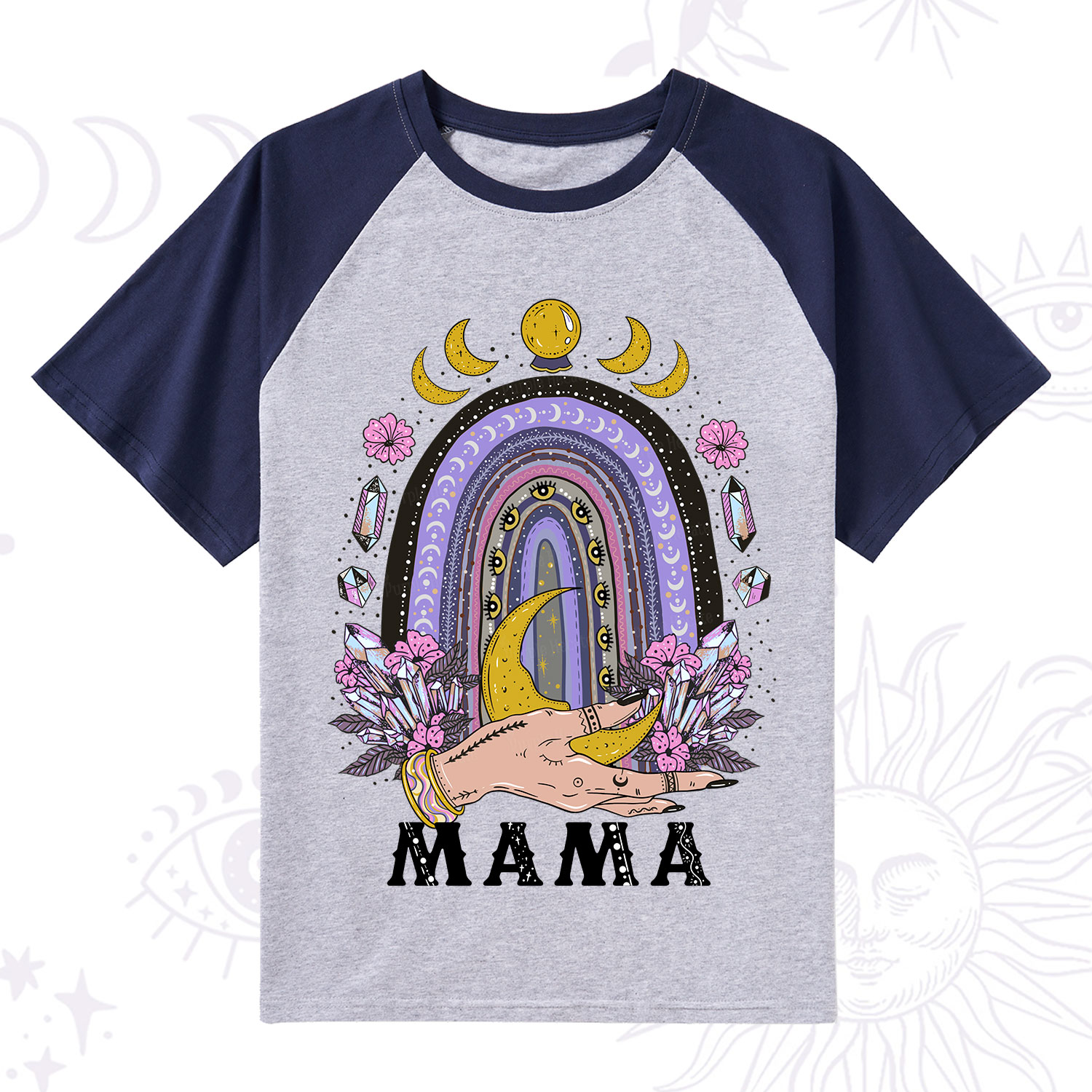 Purplehecate Gothic Mama Rainbow Raglan Short Sleeve T‑Shirt