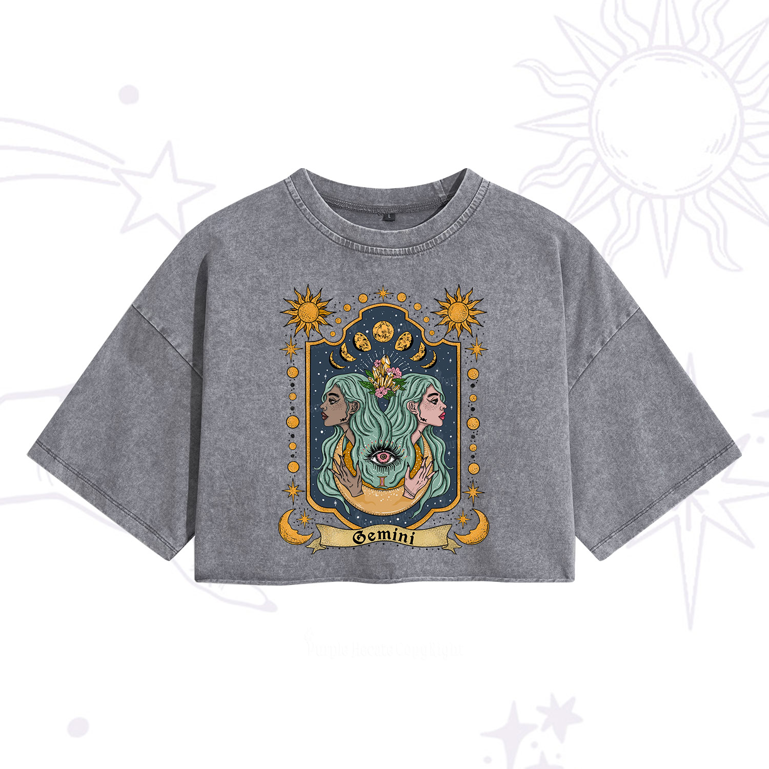 Purplehecate Cemini Zodiac Washed Cropped T-Shirt