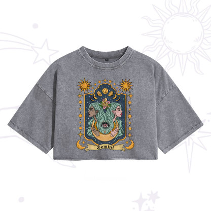 Purplehecate Cemini Zodiac Washed Cropped T-Shirt