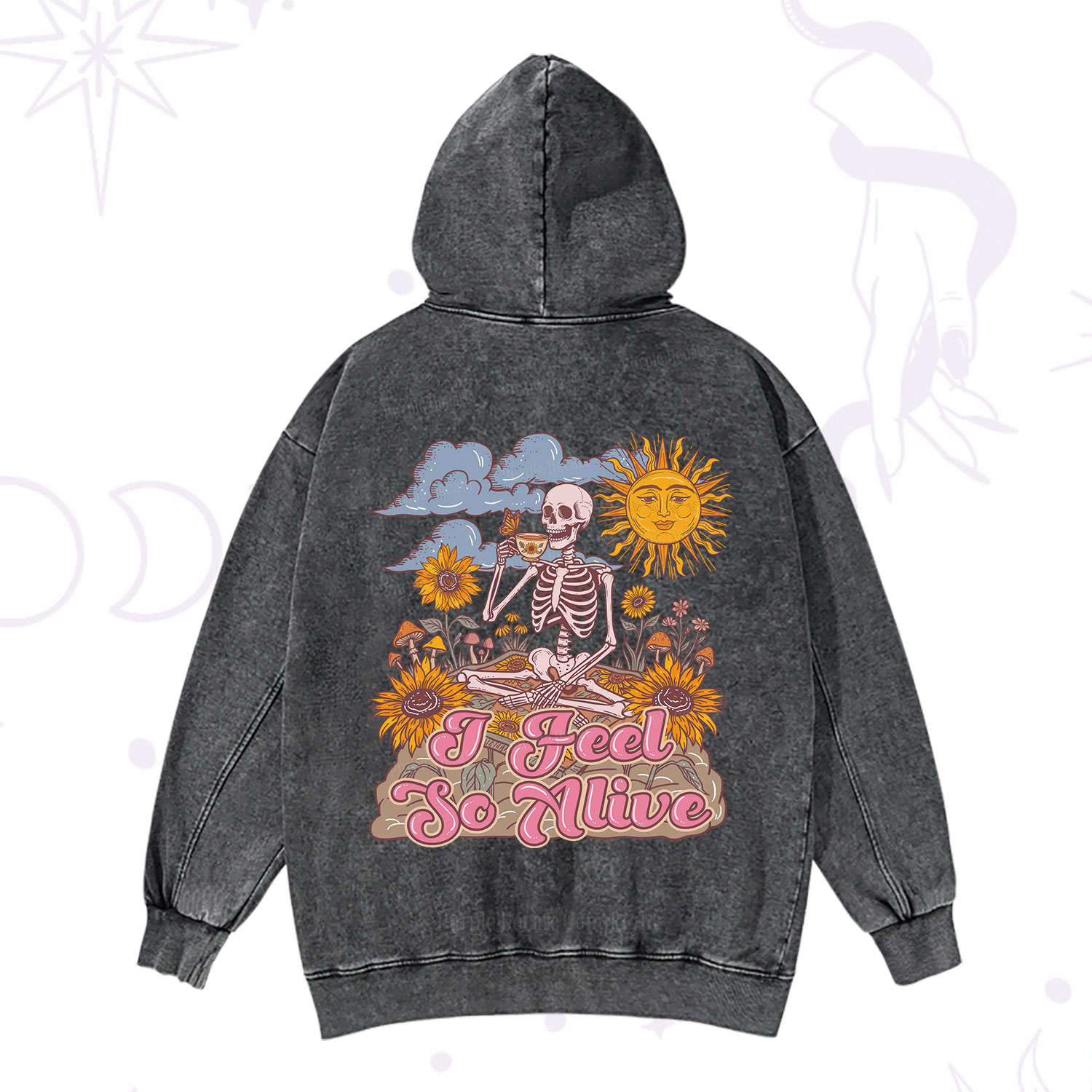 Purplehecate I feel So Alive Dancing Sarcastic Skeleton Washed Hoodie