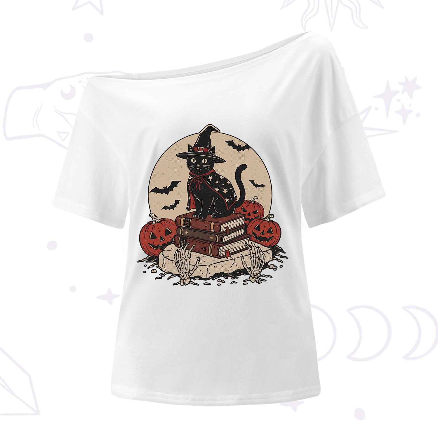 Purplehecate Witch Hat Pumpkin One Shoulder T-Shirt