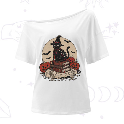 Purplehecate Witch Hat Pumpkin One Shoulder T-Shirt