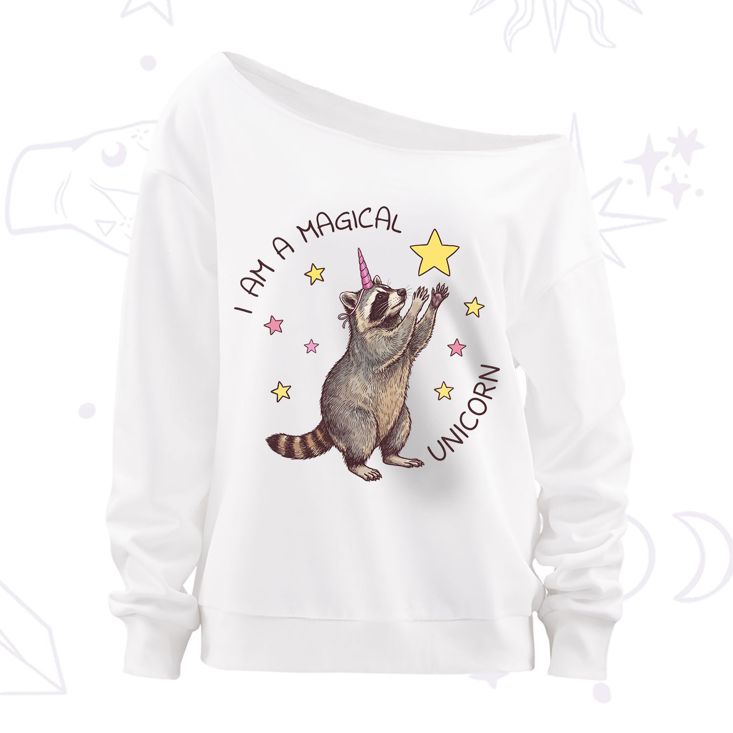 Purplehecate I Am A Magical Unicorn Raccoon Off The Shoulder Sweatshirt