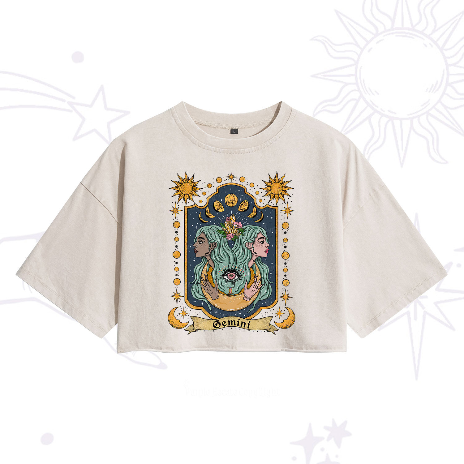Purplehecate Cemini Zodiac Washed Cropped T-Shirt