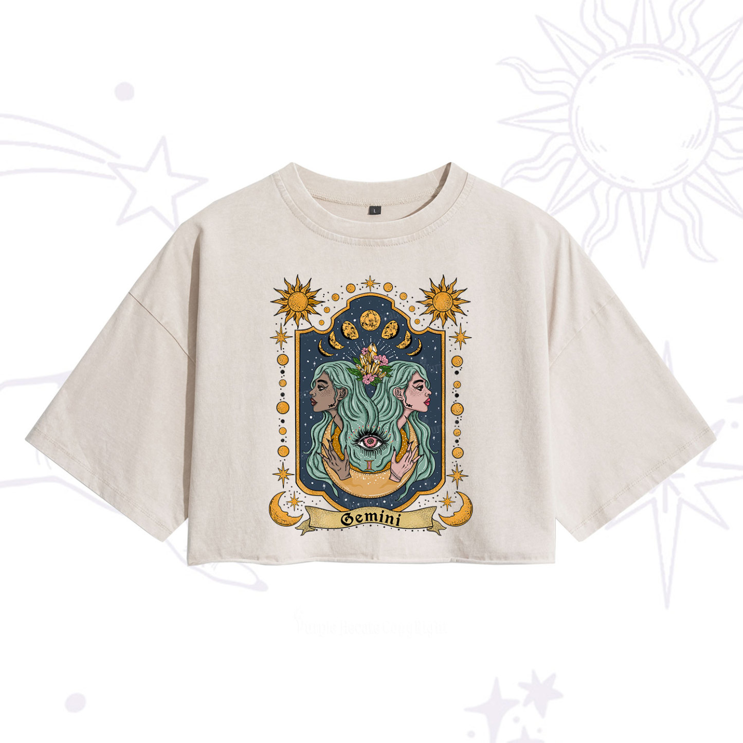 Purplehecate Cemini Zodiac Washed Cropped T-Shirt