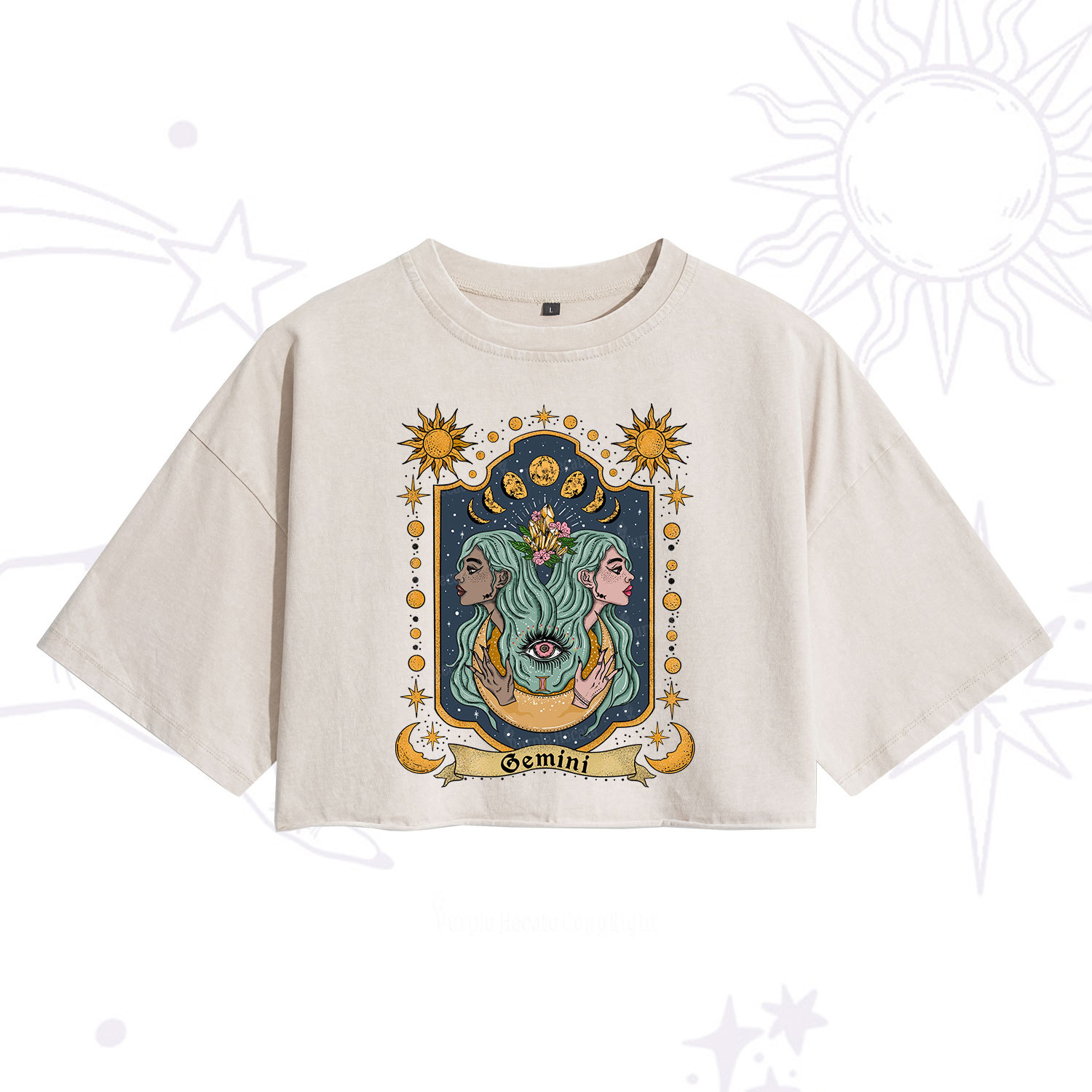 Purplehecate Cemini Zodiac Washed Cropped T-Shirt