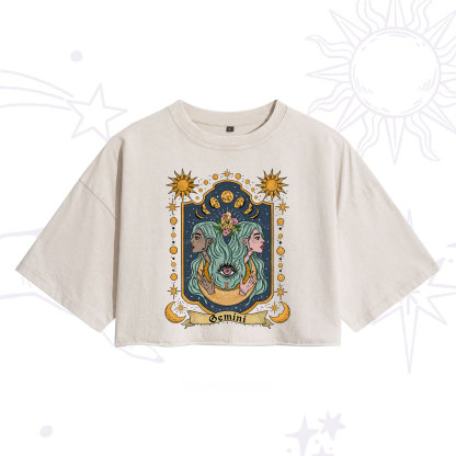 Purplehecate Cemini Zodiac Washed Cropped T-Shirt