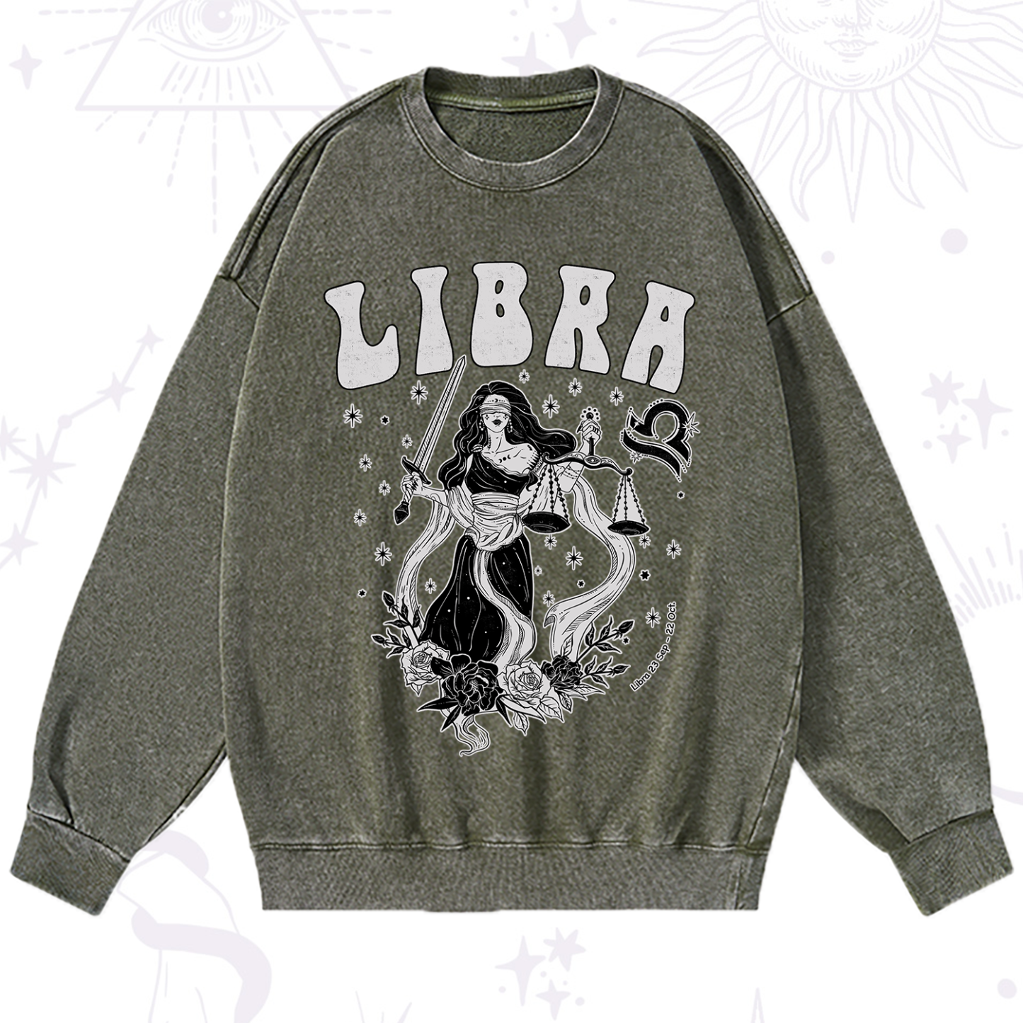 Purplehecate Libra Zodiac Glyphs Washed Sweatshirt
