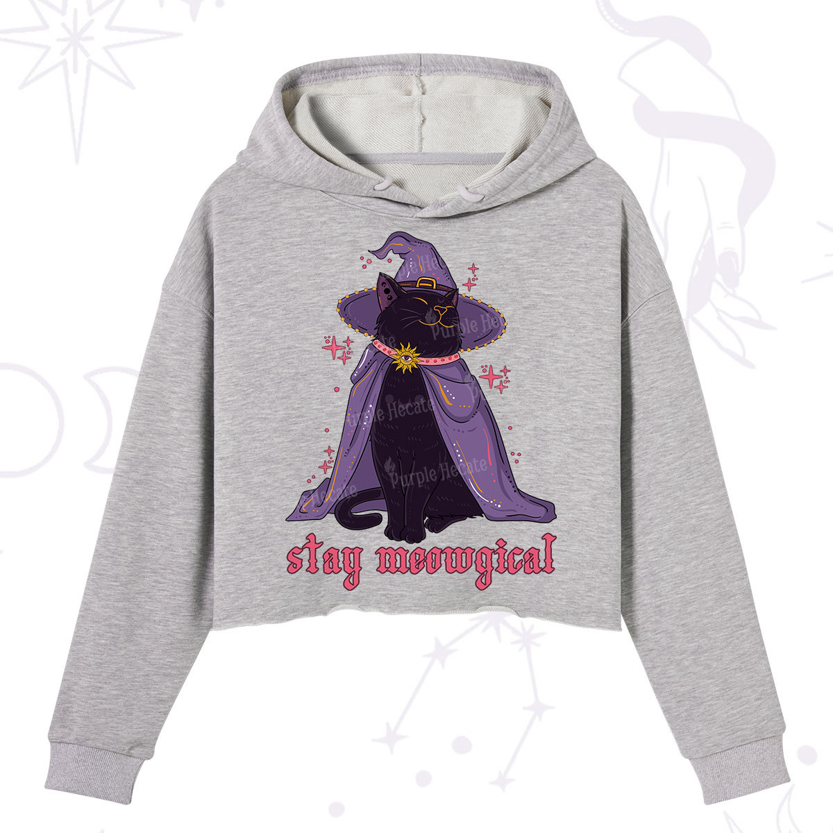 Purplehecate Stay Meowgical Cat Crop Hoodie