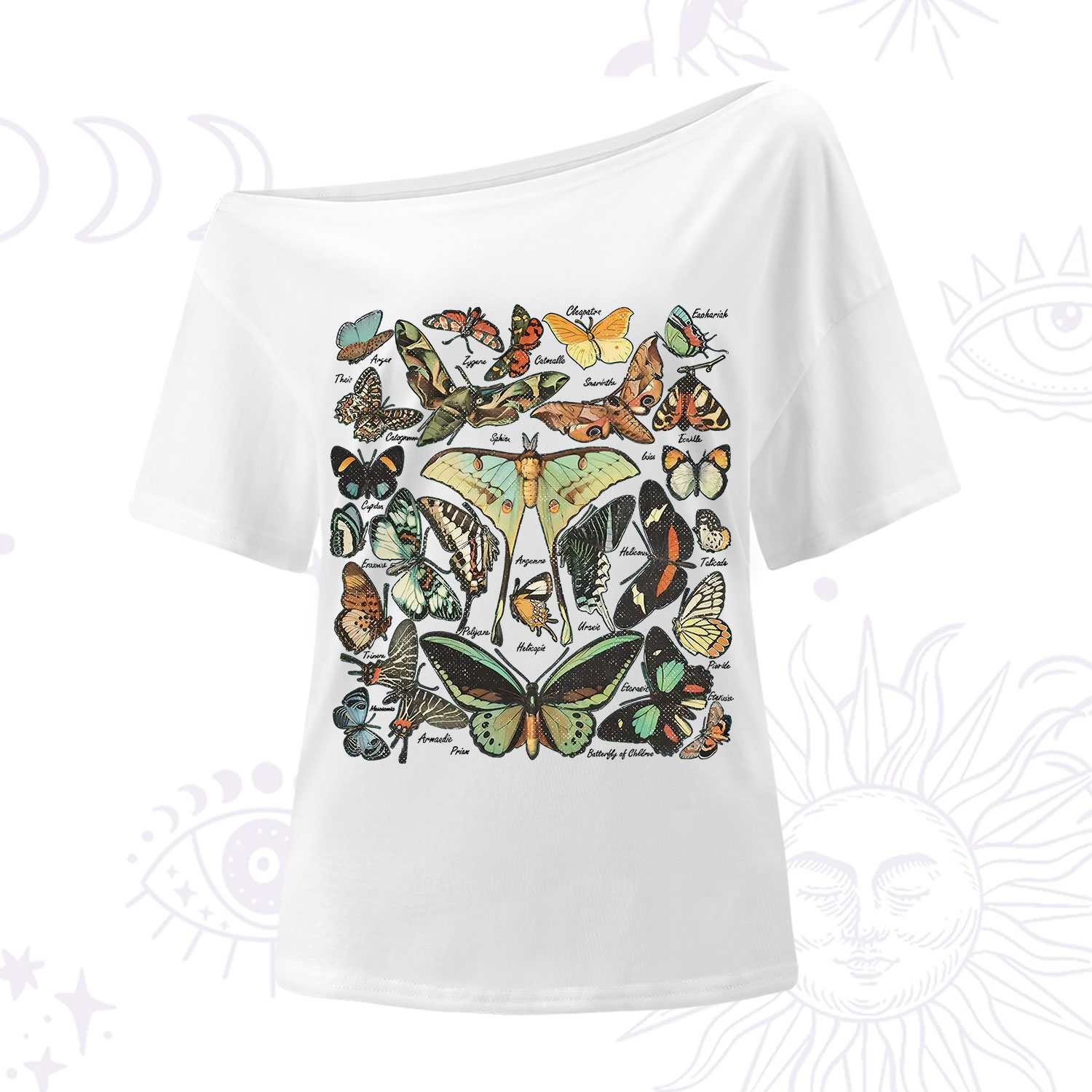 Purplehecate Vintage Butterfly & Moth One Shoulder T-Shirt