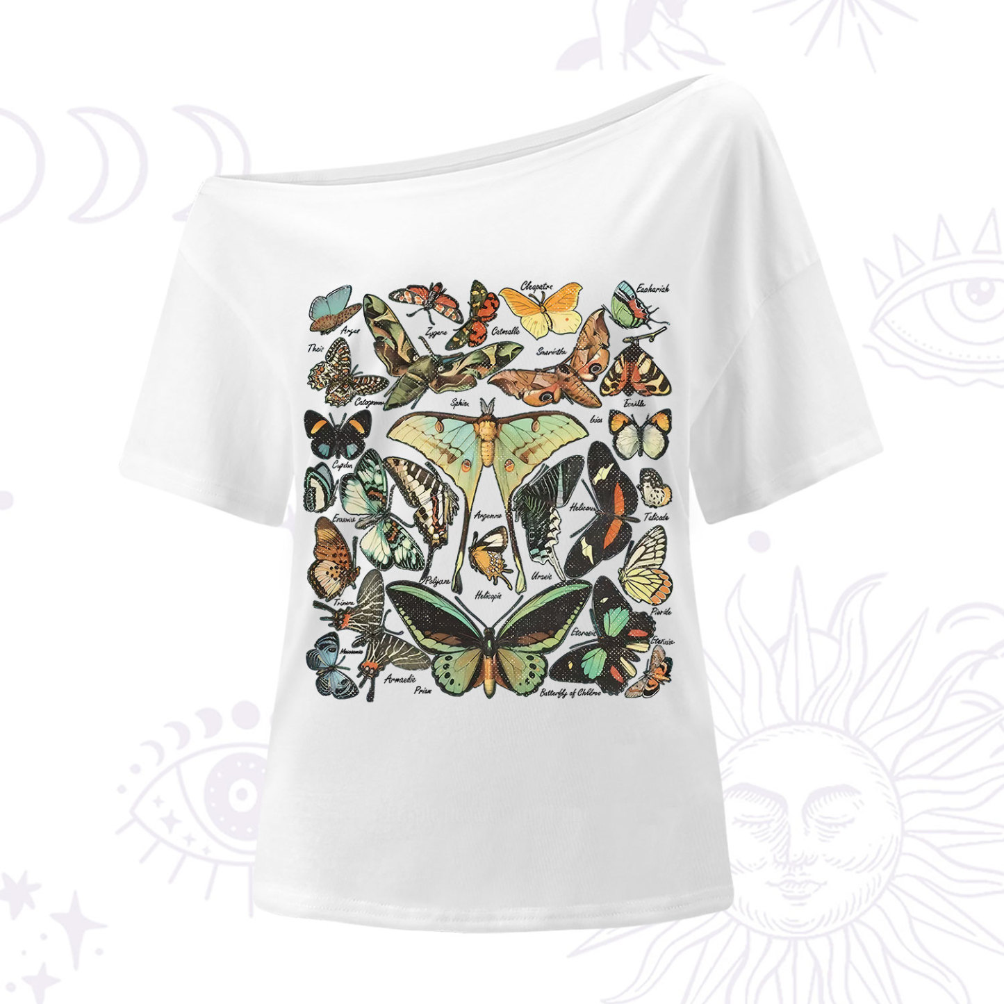 Purplehecate Vintage Butterfly & Moth One Shoulder T-Shirt