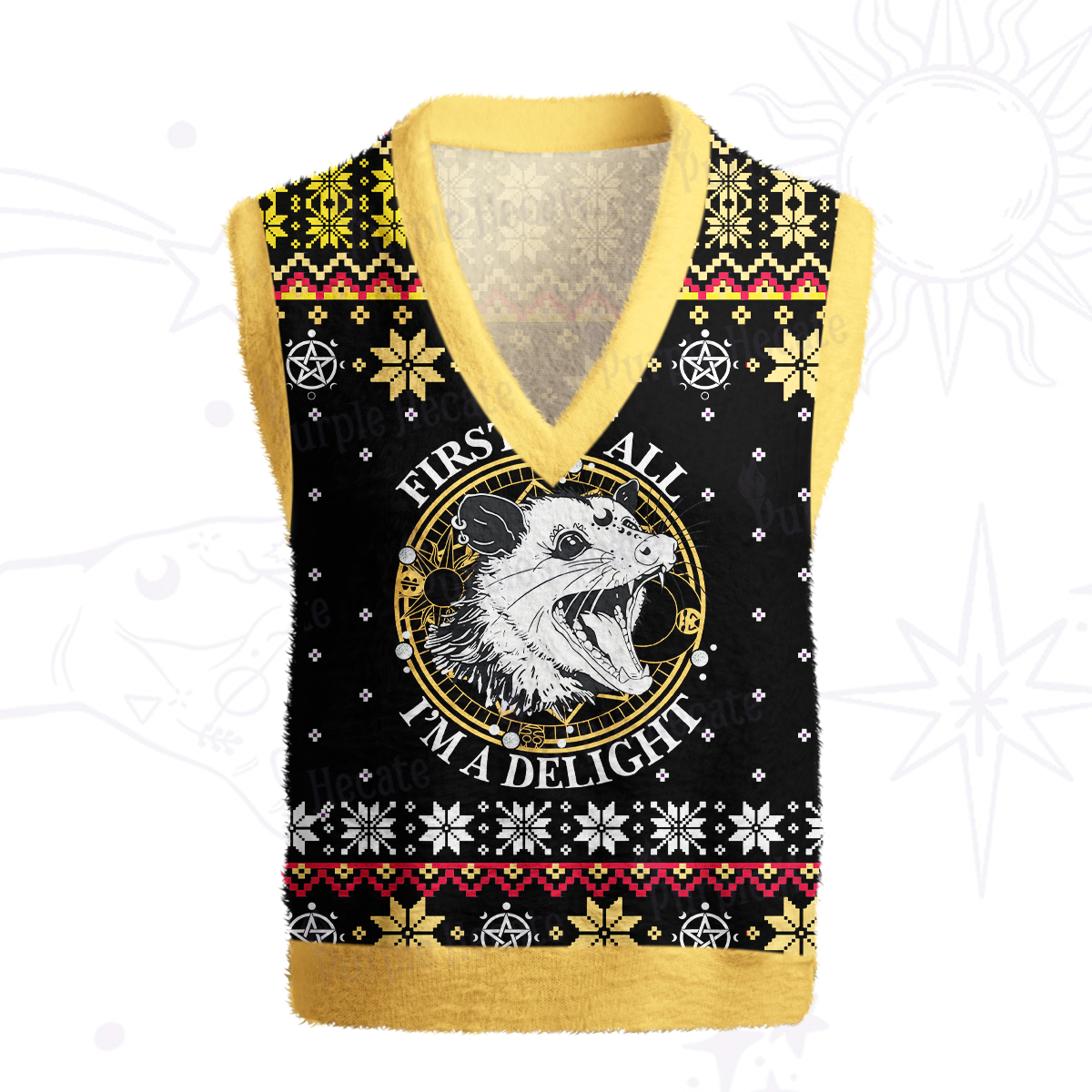 Purplehecate First Of All I'm A Delightful Opossum Ugly Sweater Vest