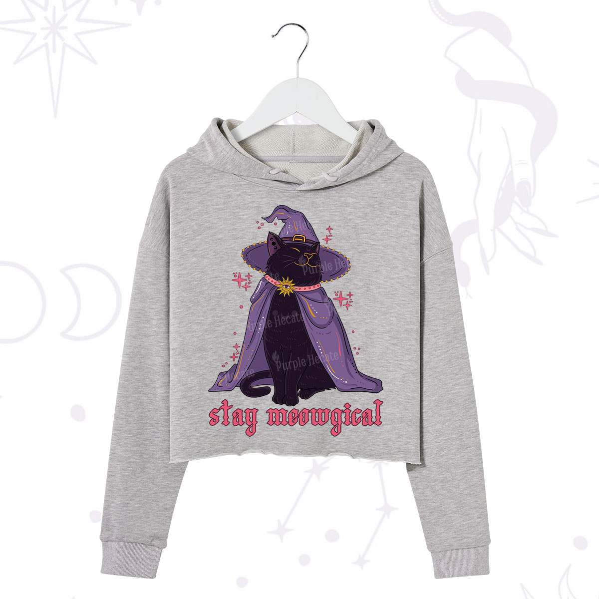 Purplehecate Stay Meowgical Cat Crop Hoodie