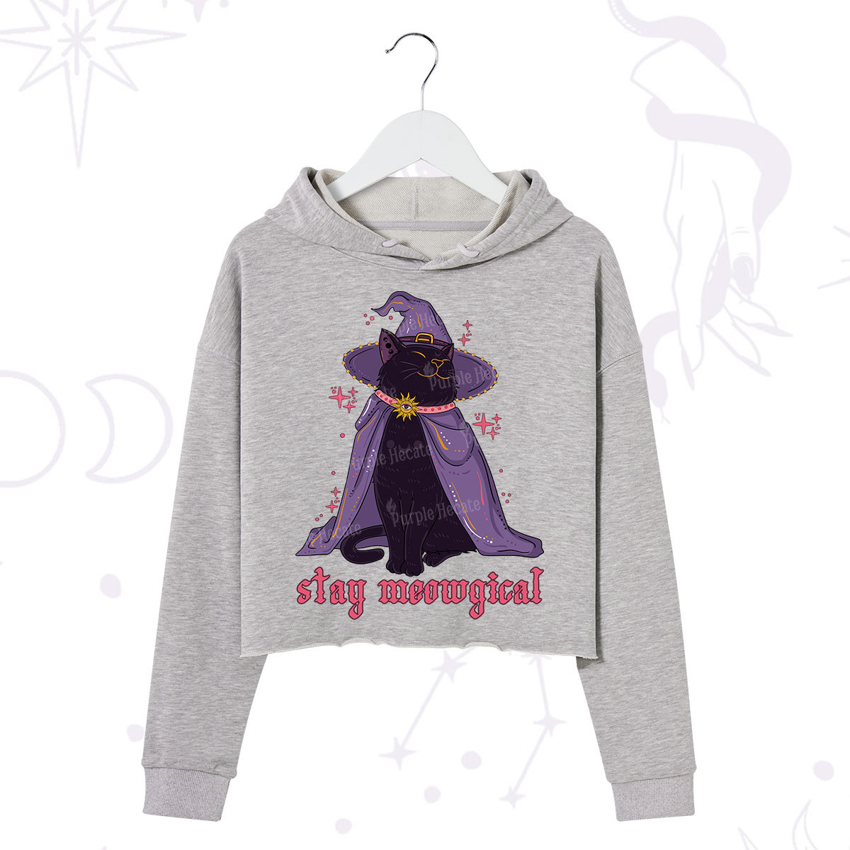 Purplehecate Stay Meowgical Cat Crop Hoodie