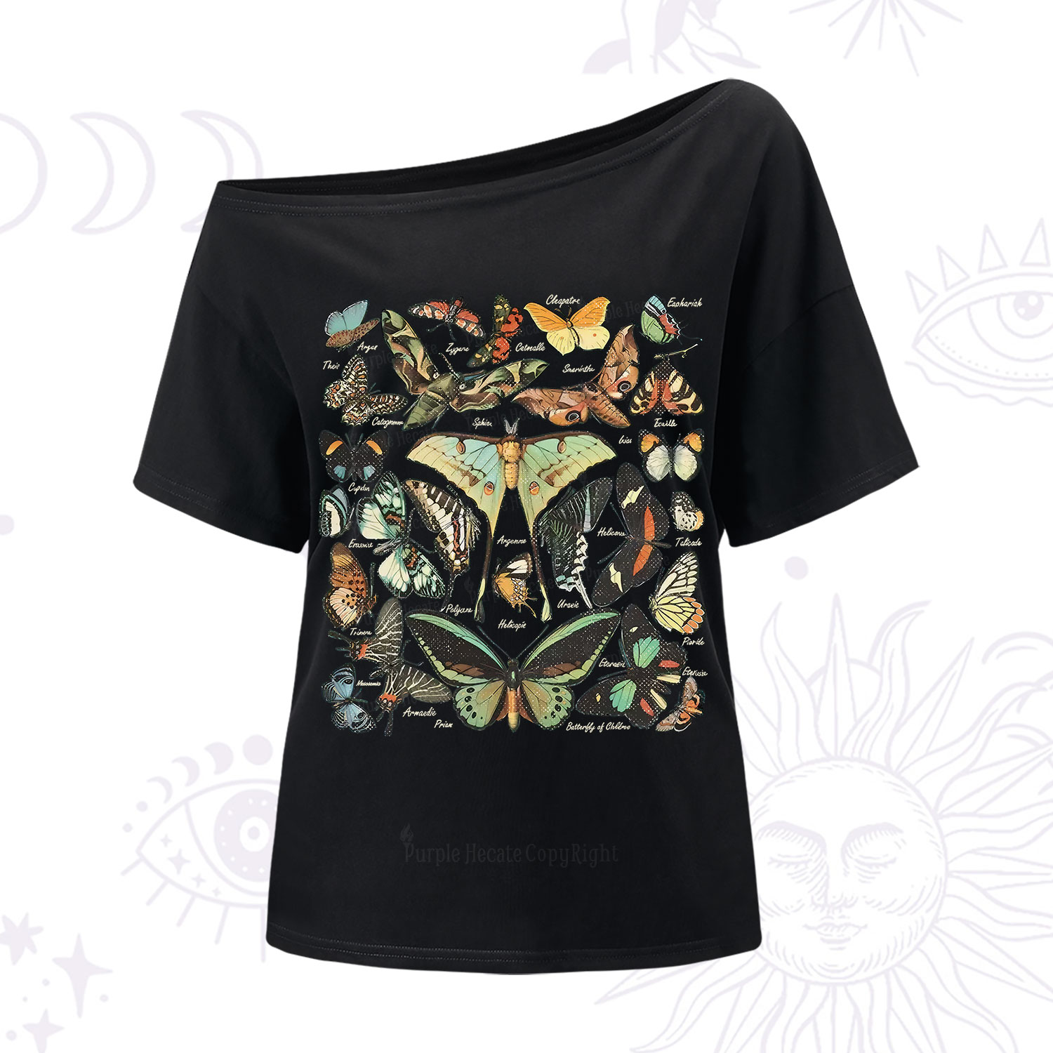 Purplehecate Vintage Butterfly & Moth One Shoulder T-Shirt