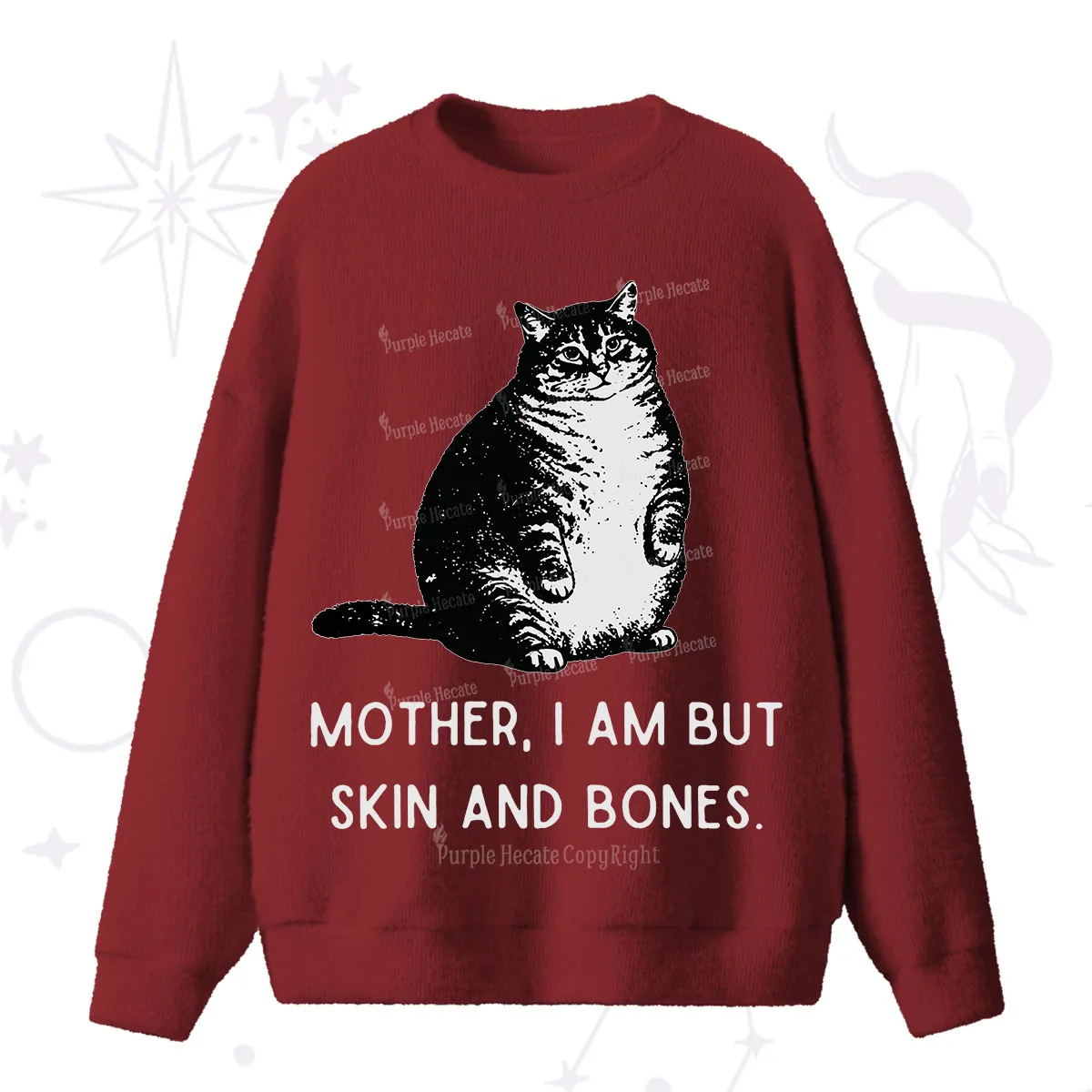 Purplehecate Cat Mother I Am But Skin And Bones Fuzzy Ugly Sweater