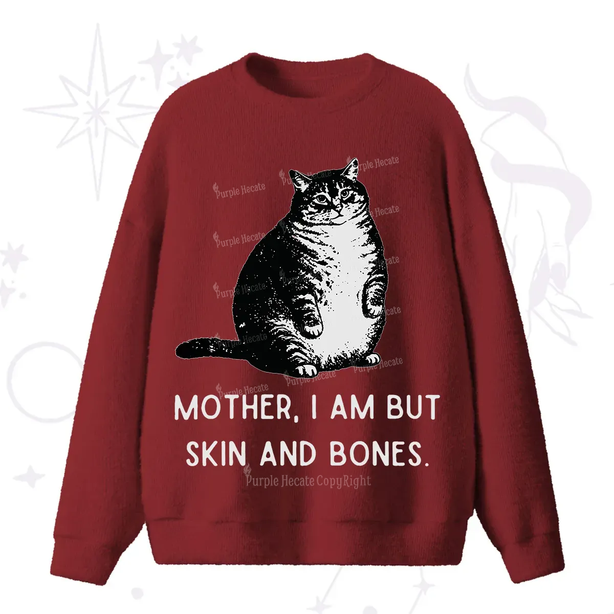 Purplehecate Cat Mother I Am But Skin And Bones Fuzzy Ugly Sweater