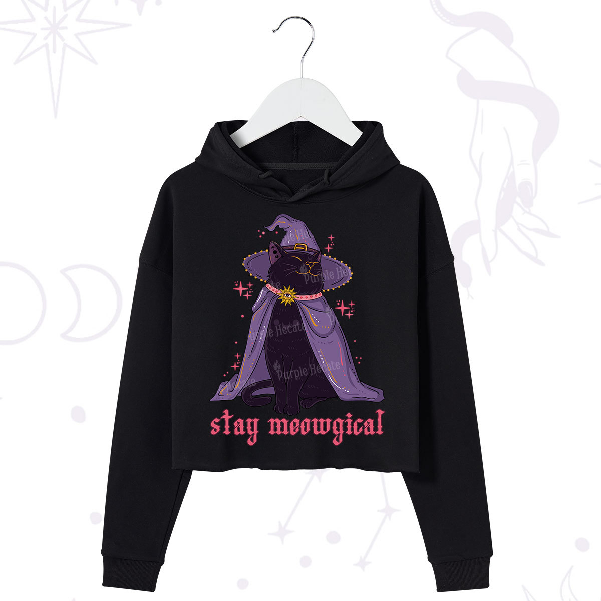 Purplehecate Stay Meowgical Cat Crop Hoodie