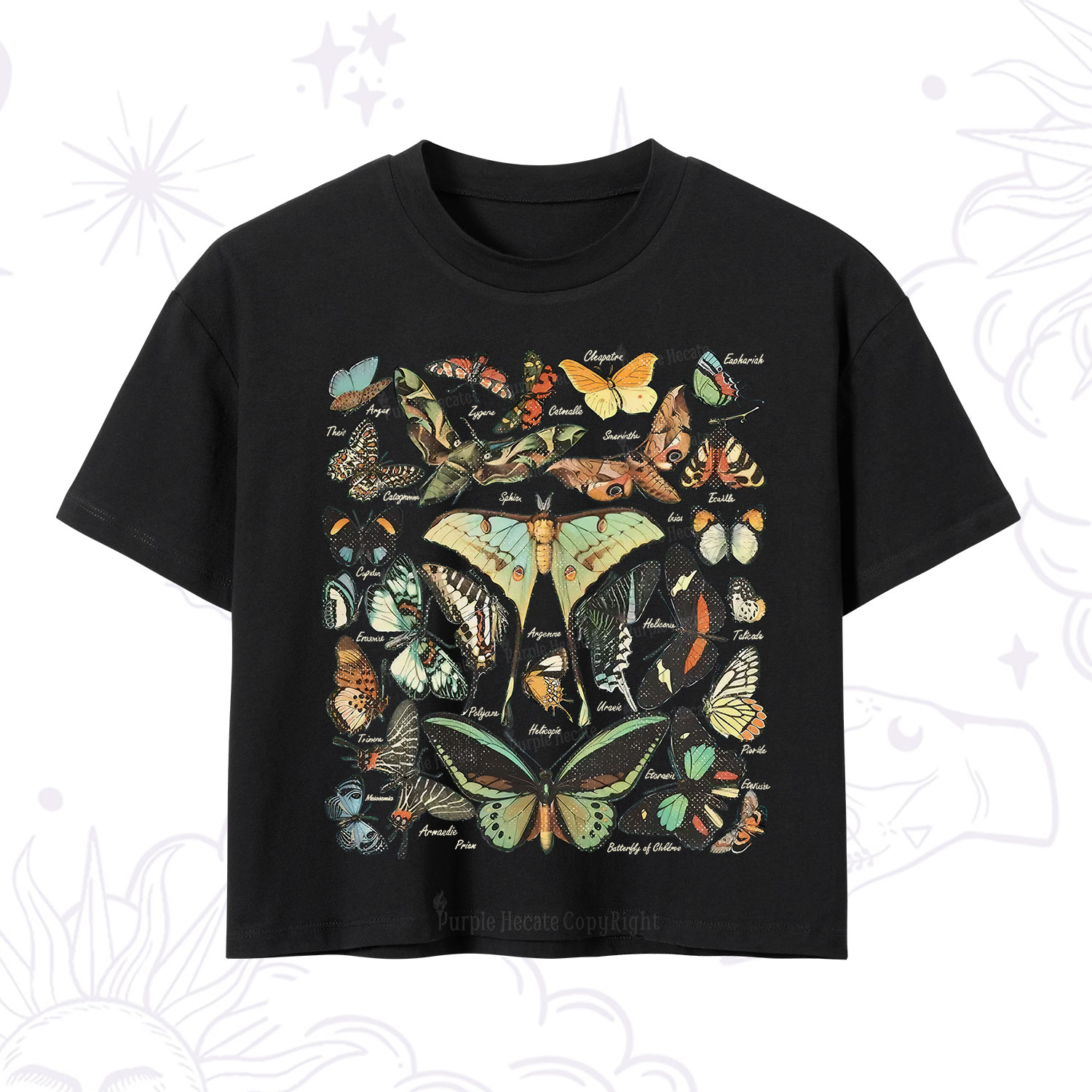 Purplehecate Vintage Butterfly & Moth Crop T-Shirt