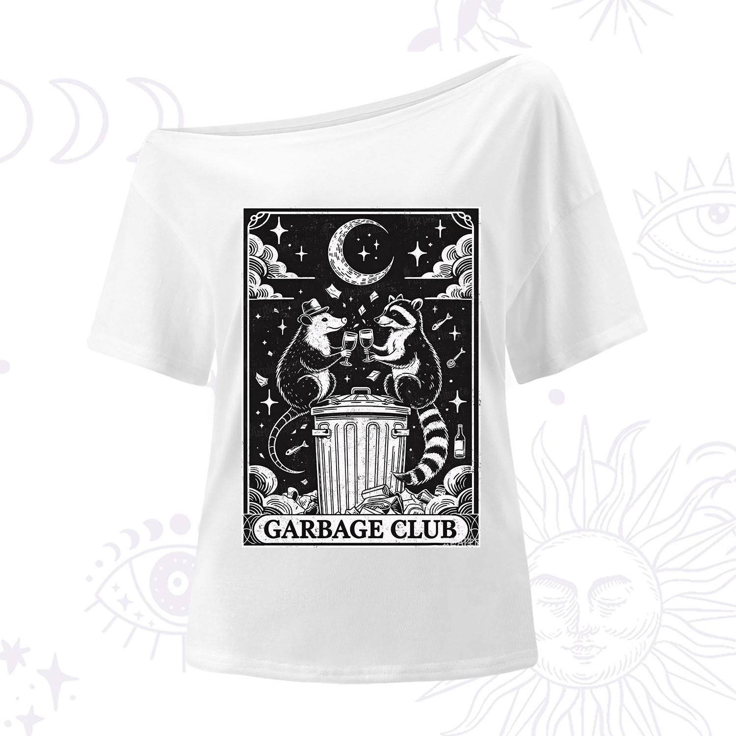 Purplehecate The Garbage Club Tarot Raccoon Party One Shoulder T-Shirt