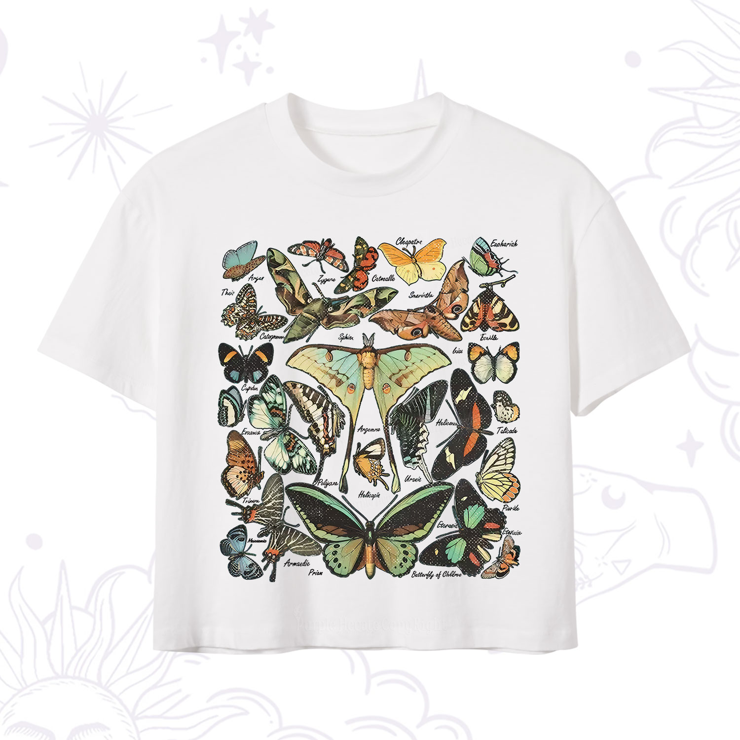 Purplehecate Vintage Butterfly & Moth Crop T-Shirt