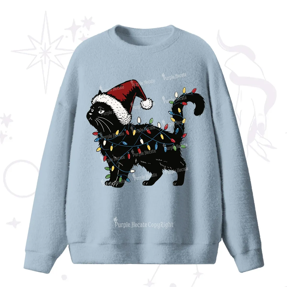 Purplehecate Cute Cat Christmas Fuzzy Sweater