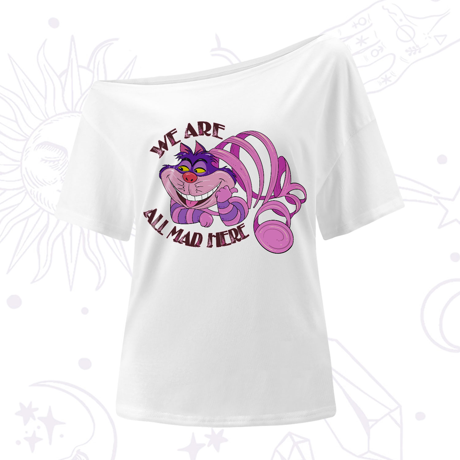 Purplehecate We're All Mad Here One-Shoulder T-Shirt