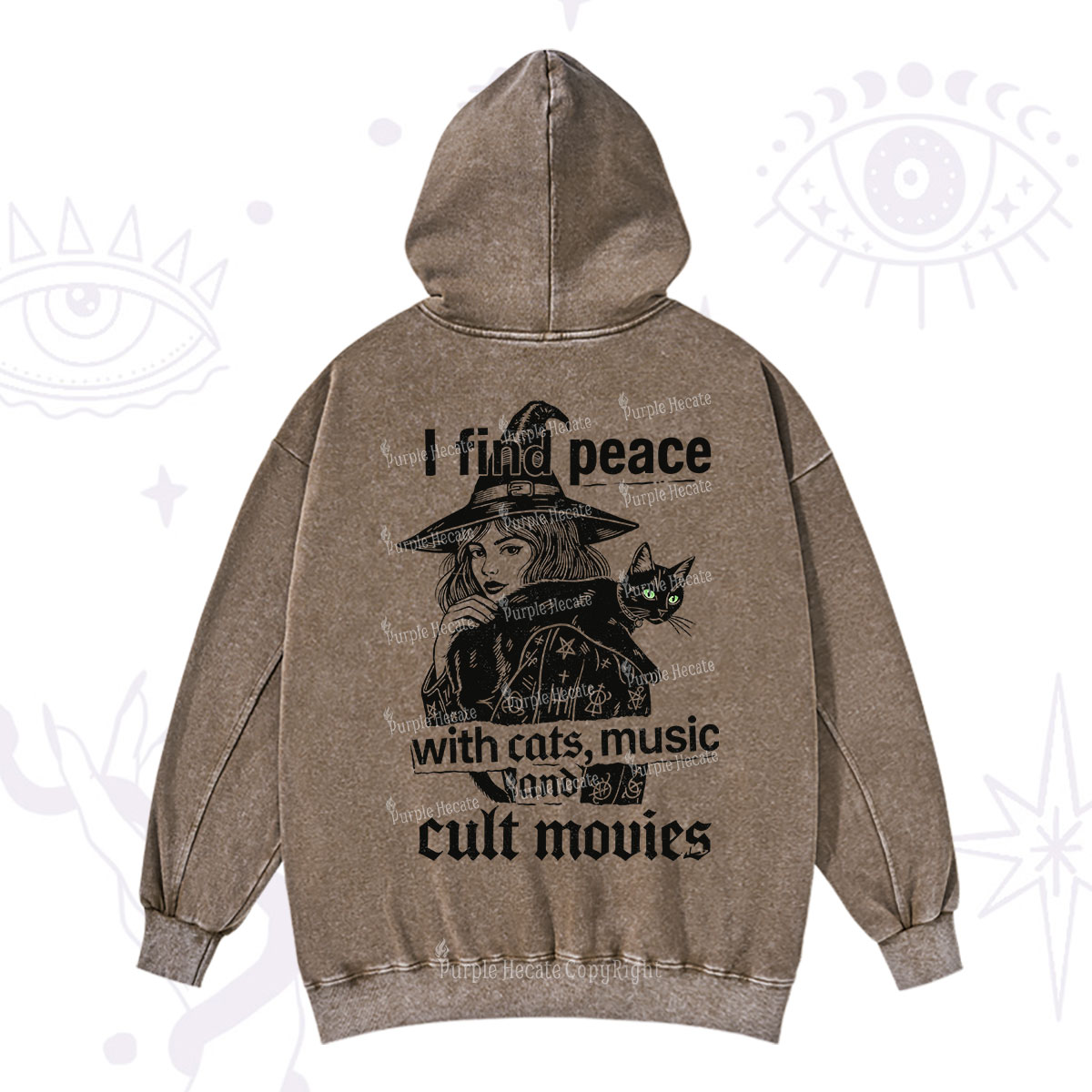 Purplehecate I Find Peace With Cats Music Cult Movies Washed Hoodie