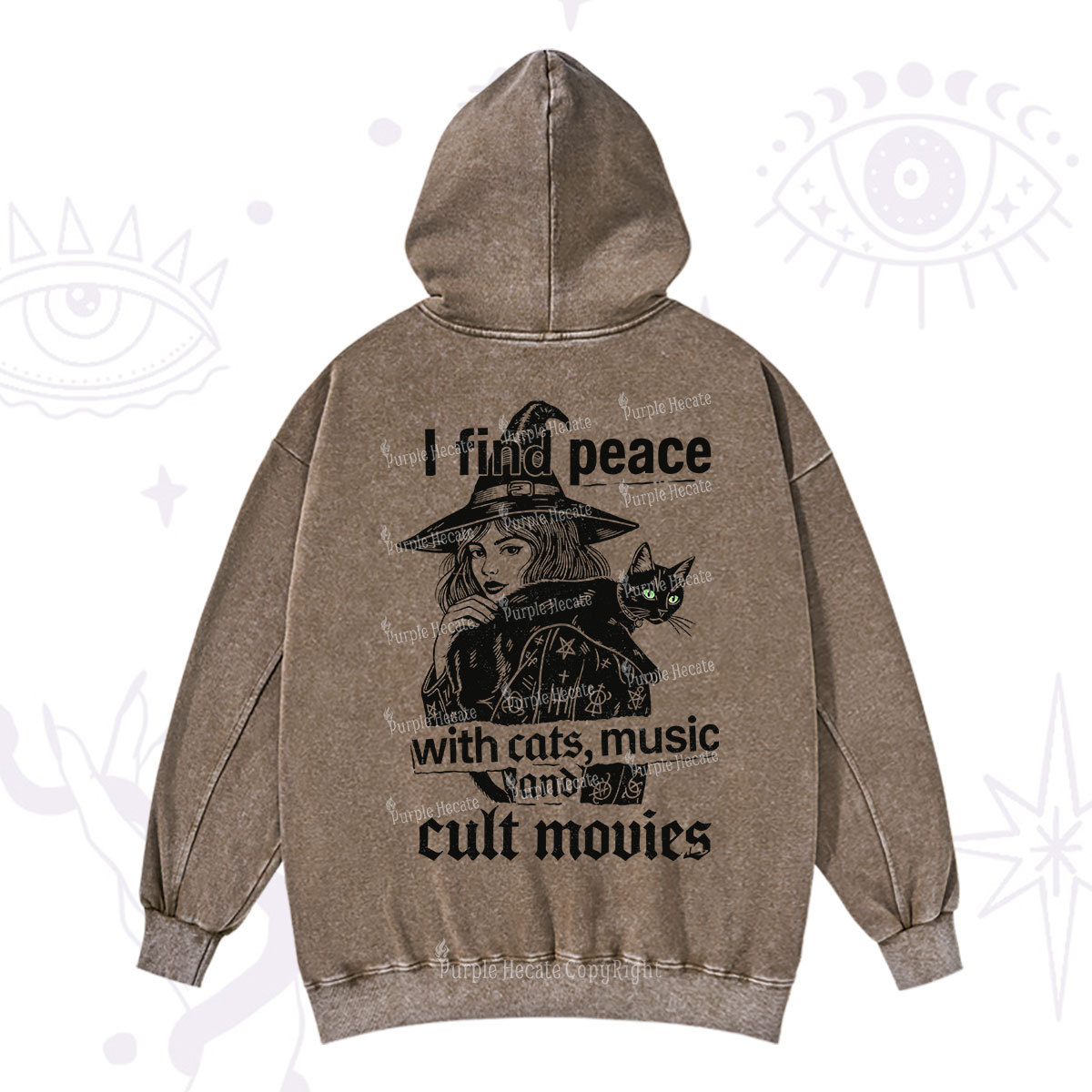 Purplehecate I Find Peace With Cats Music Cult Movies Washed Hoodie