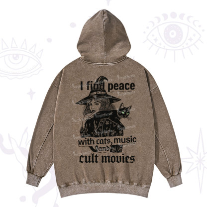 Purplehecate I Find Peace With Cats Music Cult Movies Washed Hoodie