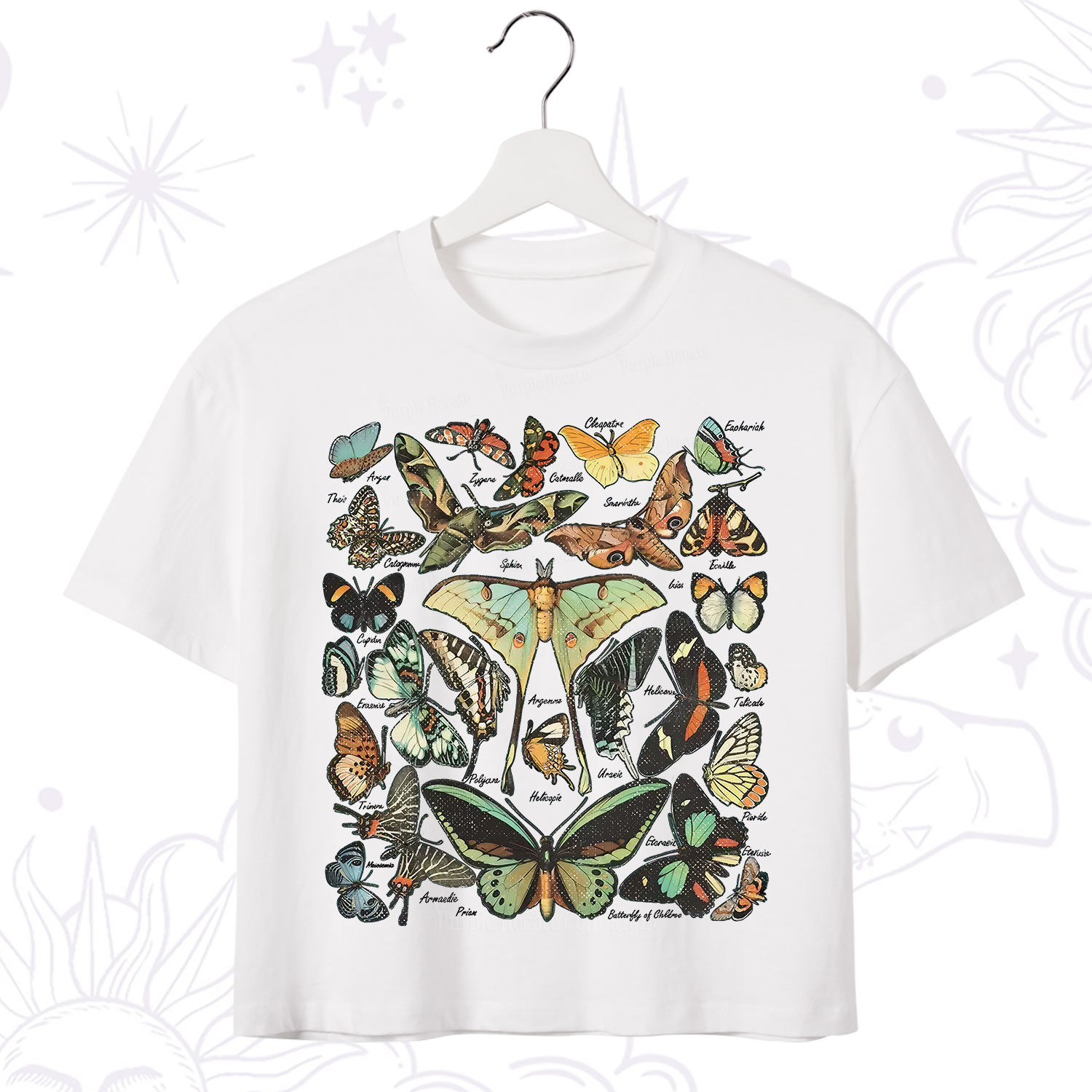 Purplehecate Vintage Butterfly & Moth Crop T-Shirt