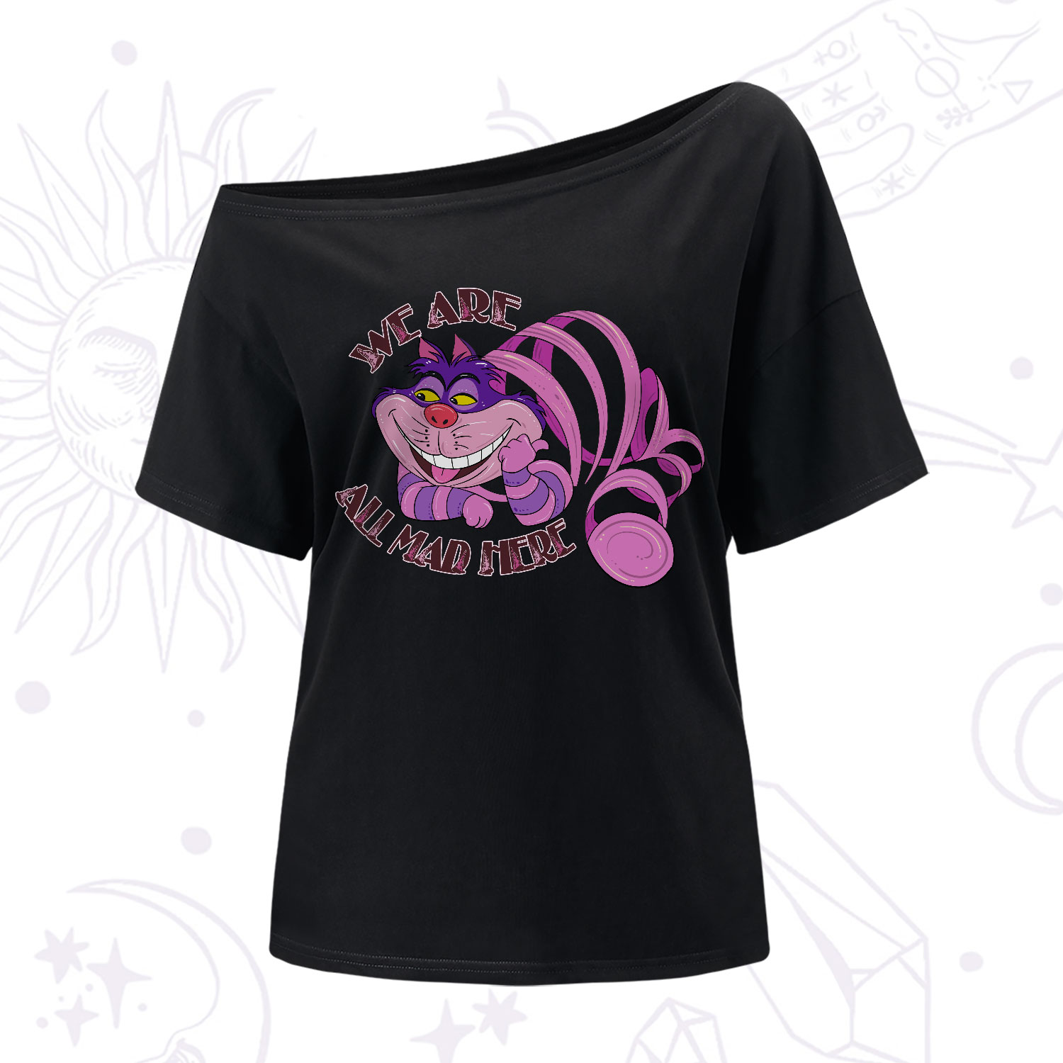 Purplehecate We're All Mad Here One-Shoulder T-Shirt